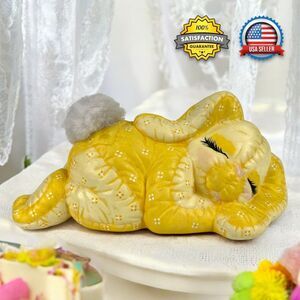 VINTAGE 1986 Hand Painted Ceramic Quilted Bunny Rabbit Figurine Easter Decor GUC